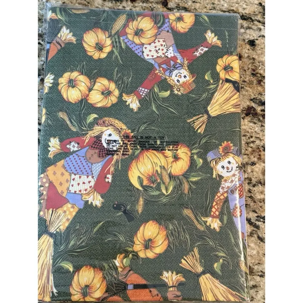Miles Kimball FABRIC Harvest Tablecloth 66x84” Scarecrows Pumpkins Brand New